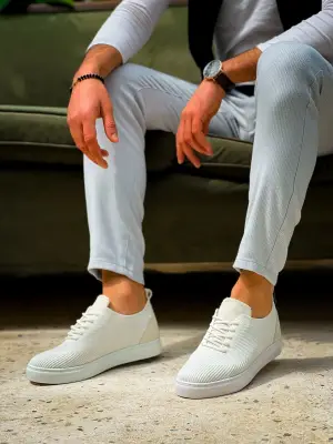 Modern Beyaz Triko Bağcıklı Erkek Ayakkabı