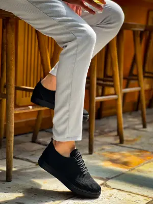 Omarı Kömür Siyah Triko Bağcıklı Erkek Günlük Ayakkabı