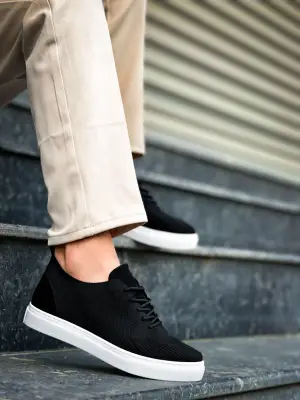 Havalı Siyah Triko Bağcıklı Erkek Ayakkabı