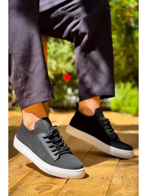 Omarı Siyah Yüksek Taban Bağcıklı Günlük Erkek Ayakkabı