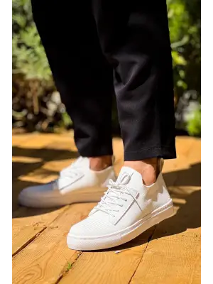 Omarı Beyaz Yüksek Taban Bağcıklı Erkek Günlük Ayakkabı