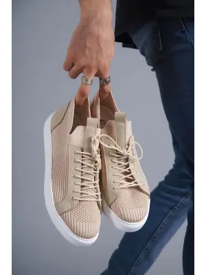 Omarı Bej Triko Bağcıklı Günlük Erkek Ayakkabı