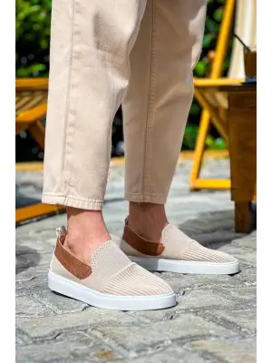 Omarı Modern Bej Taba Triko Yüksek Taban Günlük Erkek Ayakkabı