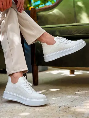 Trend Beyaz Bağcıklı Triko Erkek Ayakkabı