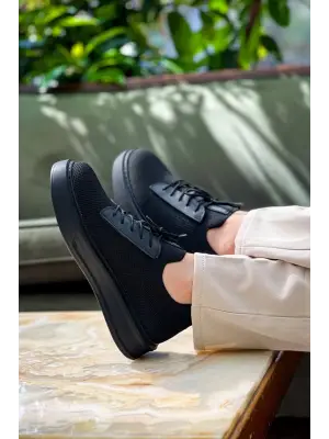 Omarı Siyah Taban Bağcıklı Triko Günlük Erkek Ayakkabı