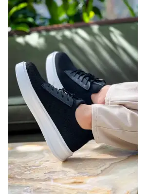 Modern Siyah Triko Bağcıklı Erkek Ayakkabı