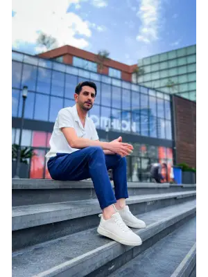 Omarı Yüksek Taban Bej Keten Erkek Spor Ayakkabı