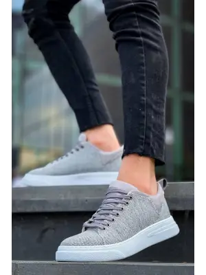 Omarı Yüksek Taban Gri Keten Erkek Spor Ayakkabı