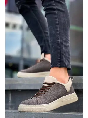 Omarı Yüksek Tabanlı Keten Bej Günlük Erkek Spor Ayakkabı