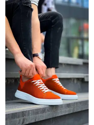 Omarı Yüksek Taban Turuncu Keten Beyaz Erkek Spor Ayakkabı