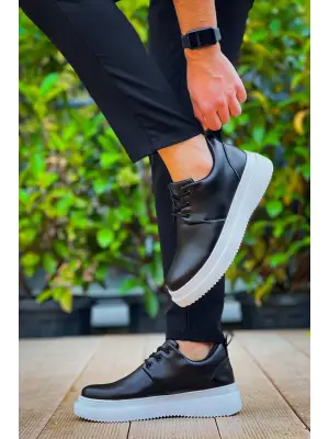 Omarı Siyah Cilt Bağcıklı Günlük Erkek Ayakkabı