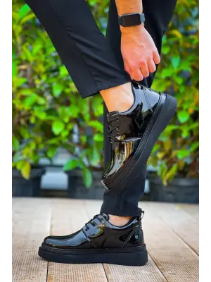 Omarı Siyah Rugan Bağcıklı Erkek Günlük Ayakkabı