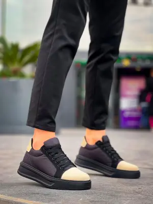 Omarı Yüksek Taban Siyah Bej Günlük Spor Ayakkabı