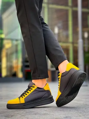 Omarı Siyah Sarı Yüksek Taban Günlük Spor Ayakkabı