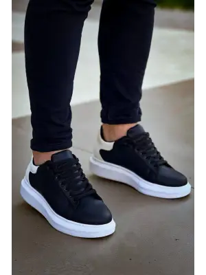 Siyah Beyaz Bağcıklı Günlük Erkek Ayakkabı