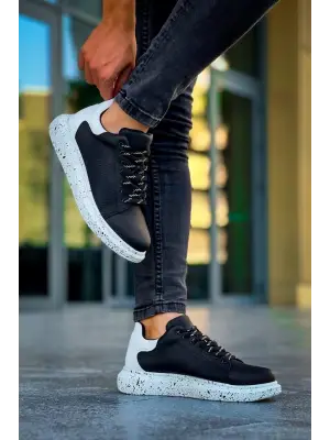 Omarı Yüksek Taban Bağcıklı Siyah Beyaz Erkek Günlük Ayakkabı