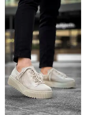 Omarı Yüksek Taban Bej Süet Detaylı Günlük Erkek Ayakkabı