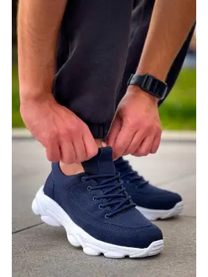 Omarı Yüksek Taban Bağcıklı Lacivert Süet Erkek Günlük Ayakkabı