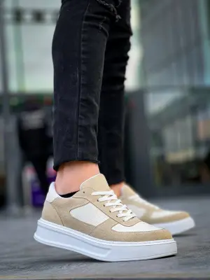 Modern Bej Keten Yüksek Taban Ayakkabı