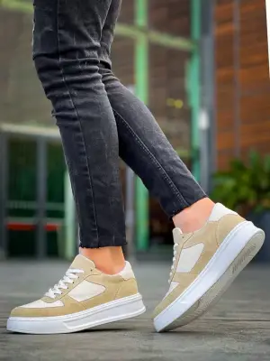 Omarı Yüksek Taban Bej Keten Spor Ayakkabı