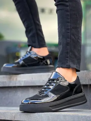 Omarı Yüksek Tabanlı Siyah Rugan Günlük Spor Ayakkabı