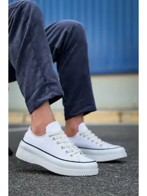 Omarı Yüksek Taban Beyaz Keten Spor Ayakkabı