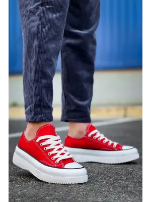 Omarı Yüksek Taban Kırmızı Keten Spor Ayakkabı
