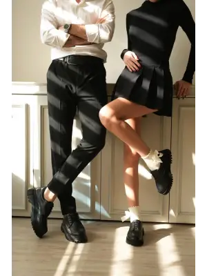 BR-K6 Benorra Kömür Cilt Bağcıklı Günlük Unisex Ayakkabı