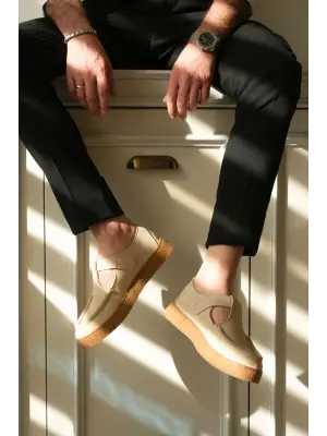 BR-T30 Benorra Bej Kahve Taban Günlük Erkek Sandalet