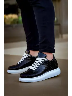 Omarı Crocodile Desenli Siyah Günlük Erkek Ayakkabı