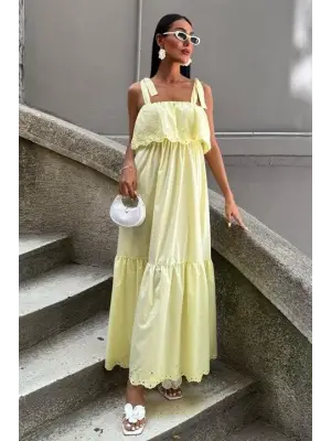 Omarı Brode Nakışlı Bağlamalı Elbise