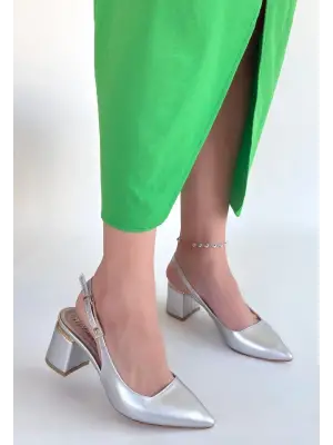 Gümüş Cilt Topuklu Ayakkabı Kadın Ayakkabı