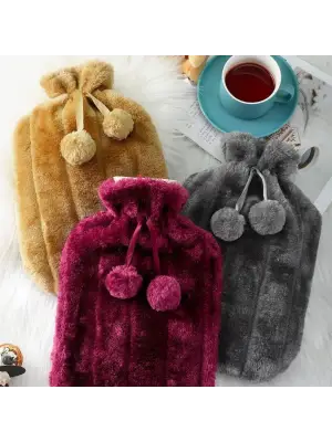Omarı Ponponlu Peluş Sıcak Su Torbası 2 Litre Kapasiteli