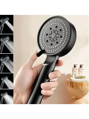 Omarı 5 Fonksiyonlu Yüksek Basınçlı Siyah Duş Başlığı