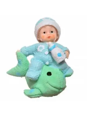 Omarı Sevimli Mavi Bebek Biblosu - Dekoratif Polyester Süs Eşyası