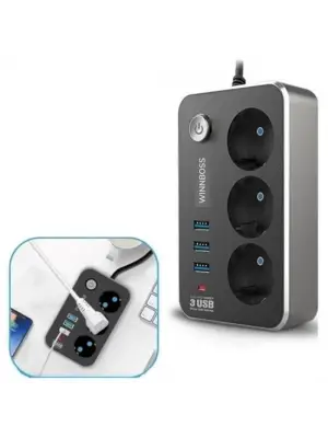 Omarı Termal Akım Korumalı 3lü Priz ve 3 USB Uzatma Kablosu