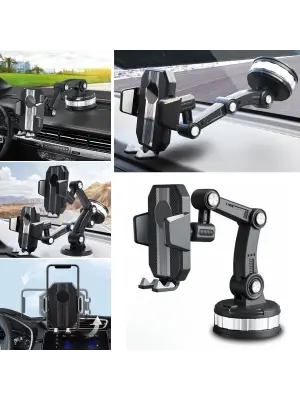 BUFFER® Jel Vantuzlu Cama Takılabilen Güçlü 360 Derece Dönebilen Ayarlanabilir Araç Içi Vantuzlu Telefon Tutucu