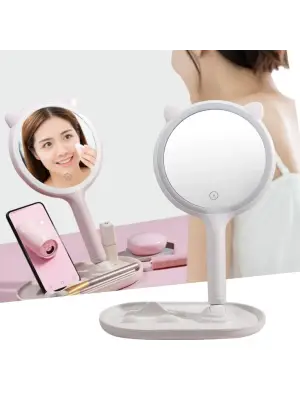 Omarı Yuvarlak Dokunmatik Led Ayarlı Masa Üstü Makyaj Aynası