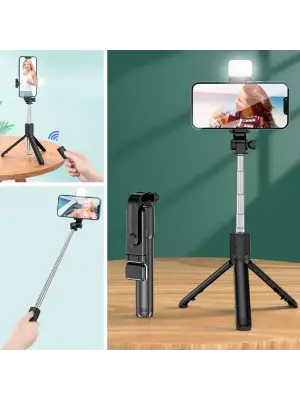 Omarı Kendiliğinden Işıklı Kablosuz Selfie Çubuğu
