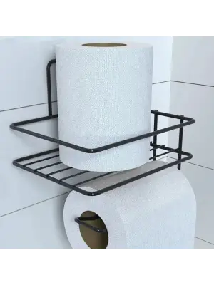 Omarı Modern Siyah Metal Tuvalet Kağıdı Tutacağı ve Yedek Raf