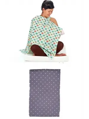 Omarı Pratik Bebek Emzirme Önlüğü Gri Puantiyeli