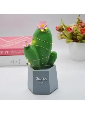 Omarı Şık Led Işıklı Kaktüs Biblo Ev Dekorasyonu ve Hediye Fikri