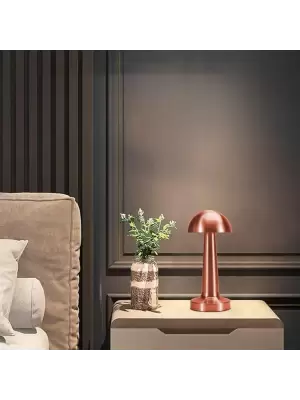 BUFFER® Mantar Model Bronz Renk Şarjlı Dokunmatik 3 Renkli LED Masa Lambası