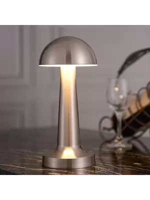 BUFFER® Mantar Model Silver Renk Şarjlı Dokunmatik 3 Renkli LED Masa Lambası