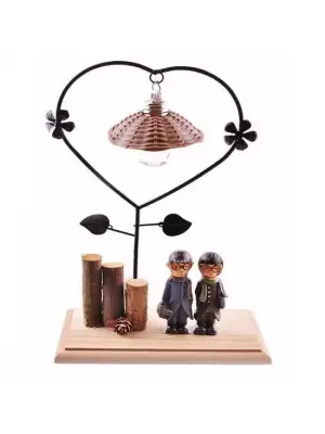 Omarı Romantik Çift Temalı Büyük Boy Dekoratif Ahşap Biblo Işıkla