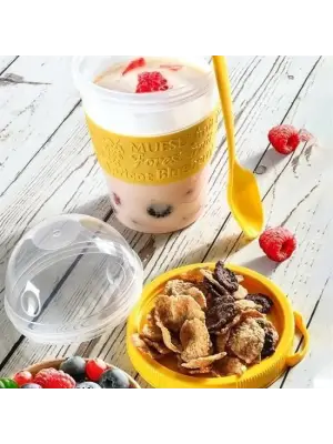 Omarı Pratik Kapaklı Kaşıklı Taşınabilir Yoğurt Kabı