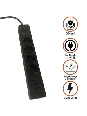 Omarı 4 Priz 3 USB Girişli Termak Akım Korumalı Uzatma Kablosu