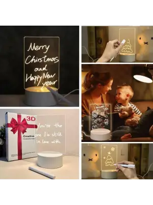 BUFFER® USB Kablolu Işıklı Kendiliğinden Beyaz Kalemli-Silgili Kreatif 3D Görselleştirme LED Lambası