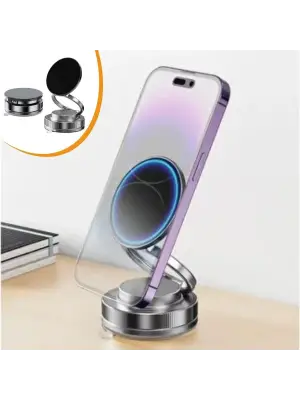 BUFFER® Vakumlu Manyetik Telefon Tutucu – Güçlü Vakum 360° Döner Araç İçi Telefon Standı, Ultra Sabit Manyetik Destekli Mobil Cihaz Aparatı