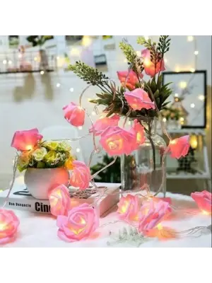 BUFFER® Yapay Gül Tasarımlı Dekoratif Led Işık Gül Detaylı Led Işık Pilli (20 Gül)